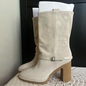 NIB Franco Sarto Paxton Suede Off White Cream Ecru Boot size 8.5
